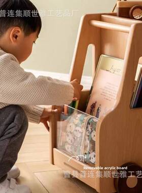 偶木质置物架实ssy821木创意小车型置物架儿童书本绘本纳架玩置具