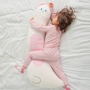 纯棉粉安色猫咪抱枕儿侧夹童腿IJK抚长条枕床上成睡人女生睡觉抱