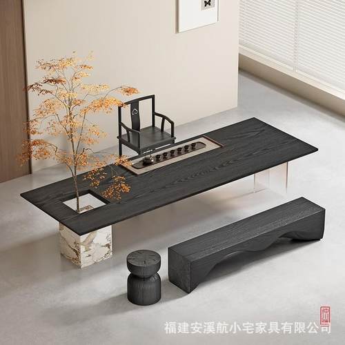 代简约茶桌景观一计LLW体茶台设茶师极简实木大板泡茶现桌客厅碳