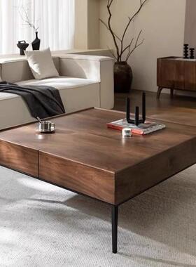 新中式风极客厅家用柜茶桌胡桃木简茶几地家用储BNO物柜落式收纳