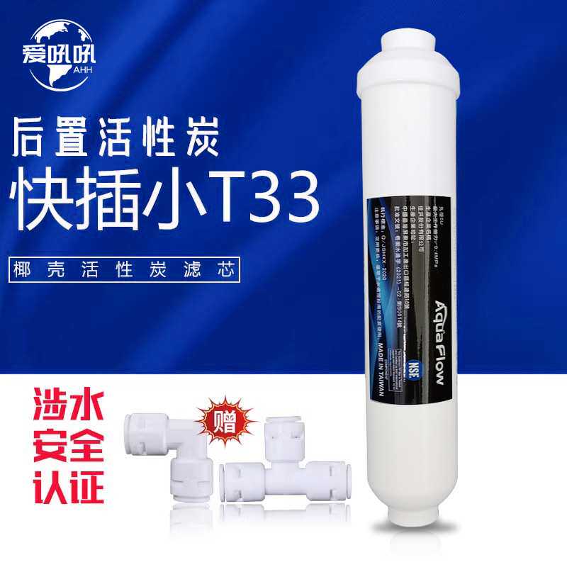NSF通用快接小T33后置除菌改善椰壳活性炭滤芯家用净水器反渗透