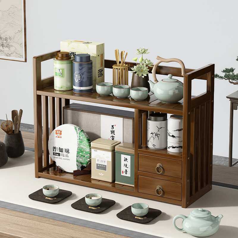 桌面博古架家用竹制茶具收纳架新中式展示架摆件带抽小型博古架,模玩/动漫/周边/娃圈三坑/桌游,模型制作工具/辅料耗材,淘宝优惠券,粉丝福利购,淘宝优惠卷