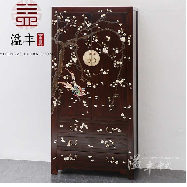 新中式彩绘衣柜实木仿古卧室储物大柜明清古典手绘家具定制收纳柜