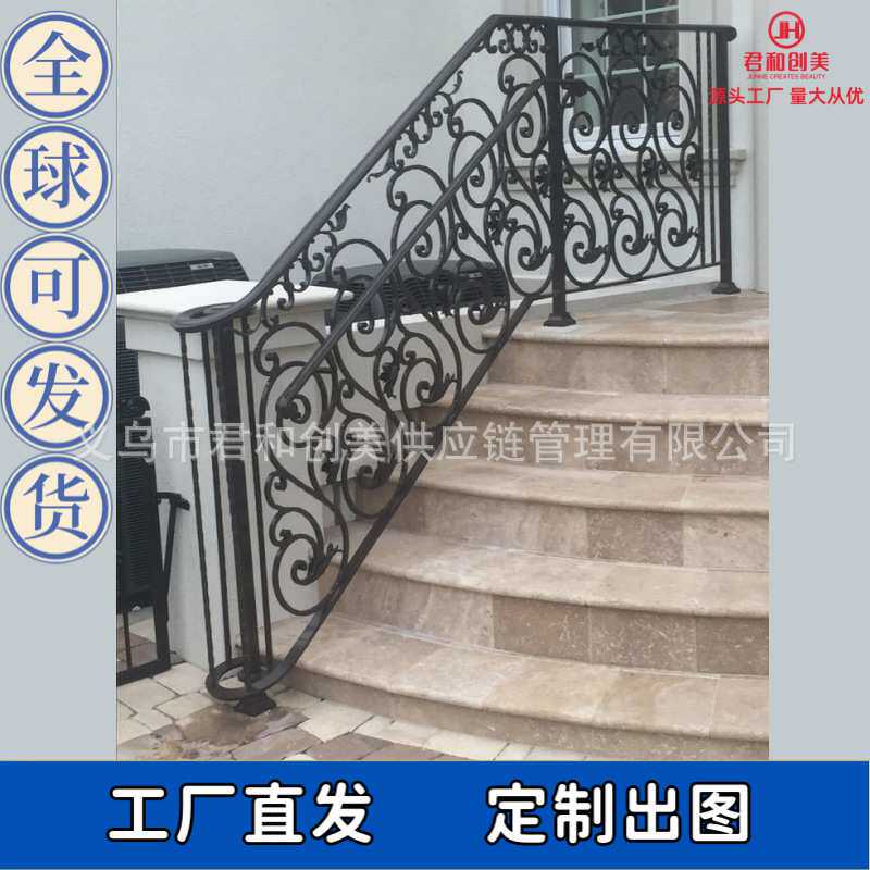 锻打铁艺栏杆楼梯扶手铁艺护窗户外镀锌铁艺门窗围栏雨棚婚礼礼堂