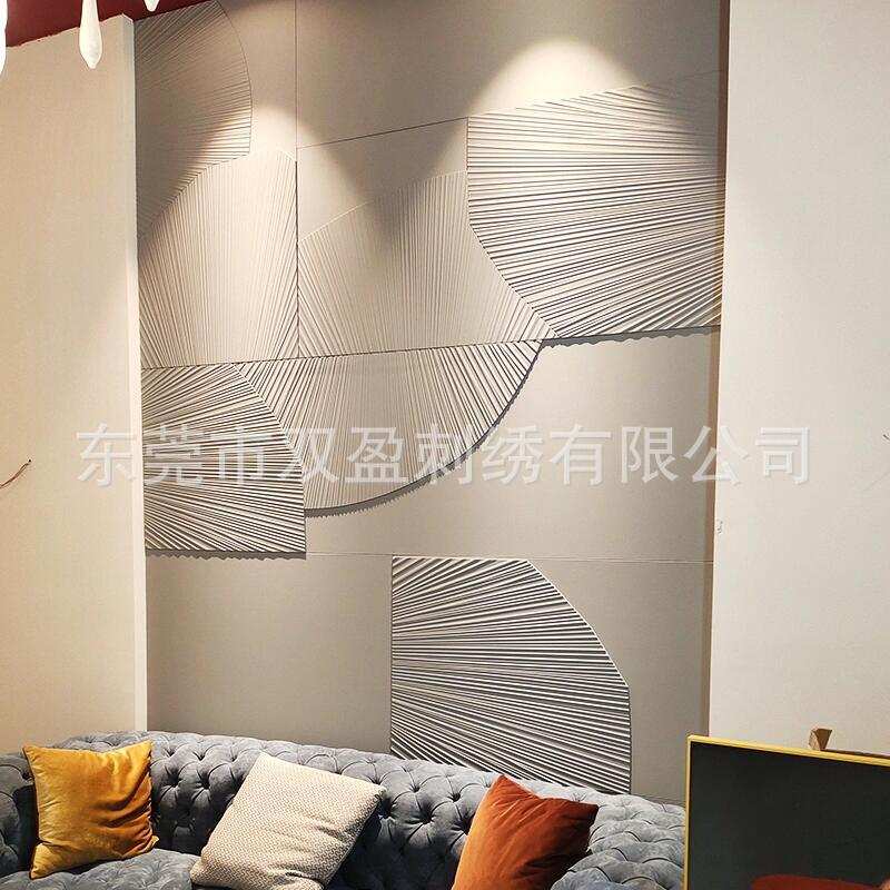 定制地中海风格酒店别墅高挑抖音立体精雕皮雕硬包几何艺术背景墙