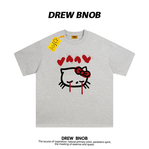 DREWBNOB美式潮牌Kitty猫印花短袖t恤男女街头宽松纯棉情侣装半袖