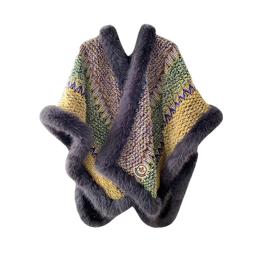 蒙口钢琴【官方直营】大毛领旅游披肩女保暖百搭民族风大时尚斗篷