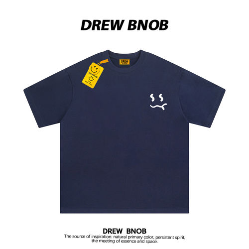 DREWBNOB美式潮牌笑脸小标简约印花短袖t恤男女情侣宽松纯棉上衣