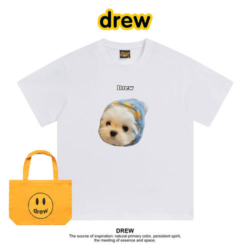 Drew笑脸马尔济斯T恤可爱狗狗休闲百搭宽松情侣装男女款纯棉短袖
