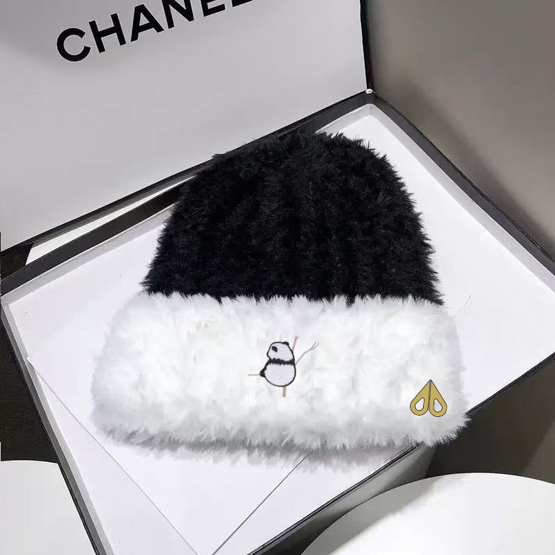 MOOSE撞色毛绒渔夫帽男女秋冬季保暖护耳针织帽可爱卡通