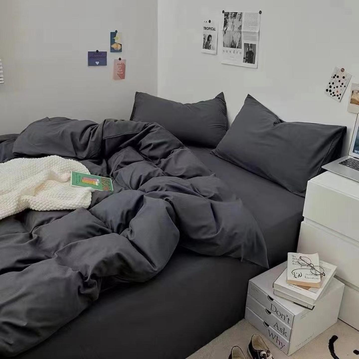 ins纯色简约亲肤床上四件套被套