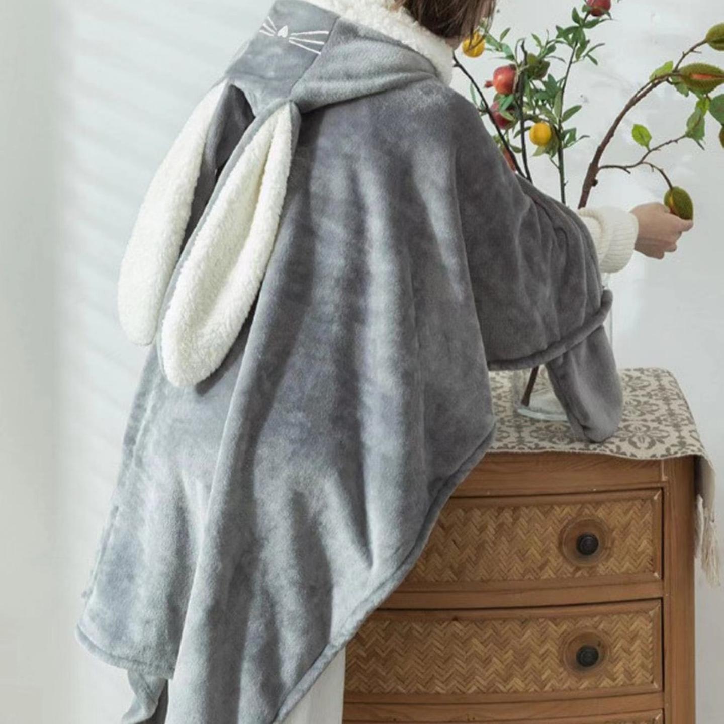 法兰绒毯办公室披风连帽斗篷可爱
