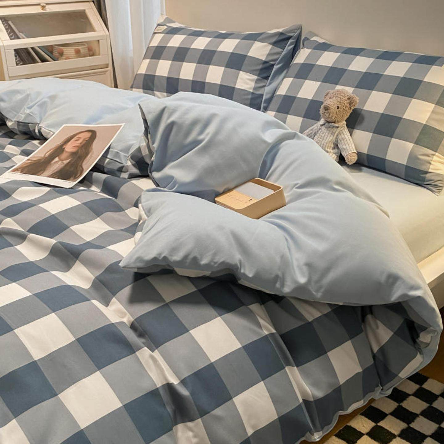 新款水洗棉磨毛四件套格子亲肤学生宿舍单被套床笠三件套,床上用品,学生床品套件,淘宝优惠券,粉丝福利购,淘宝优惠卷
