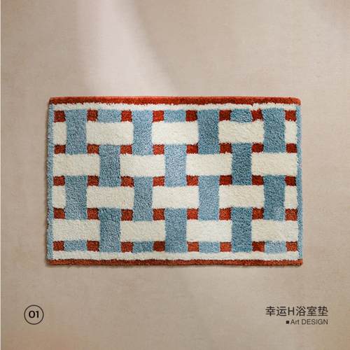 小清新格子仿羊绒地垫浴室耐脏