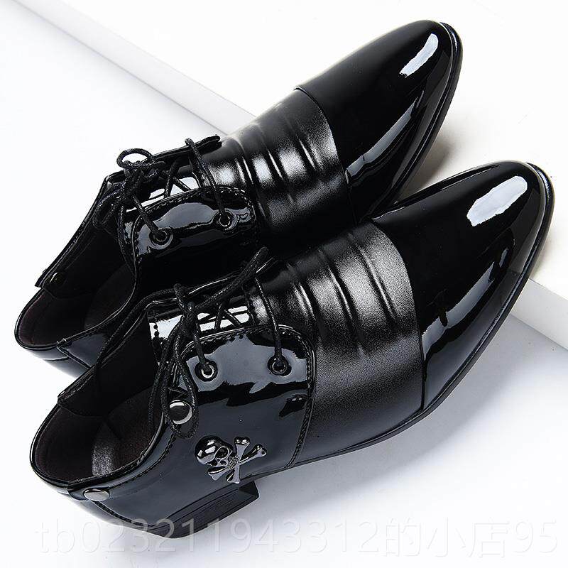 高档男士务套装黑色漆皮皮鞋韩男工作潮鞋士春季式英式尖商头发型