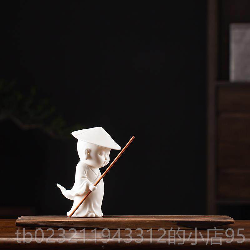 高档意中式陶瓷摆件家用线香薰炉座沙弥小和尚插香器香托盘檀香创