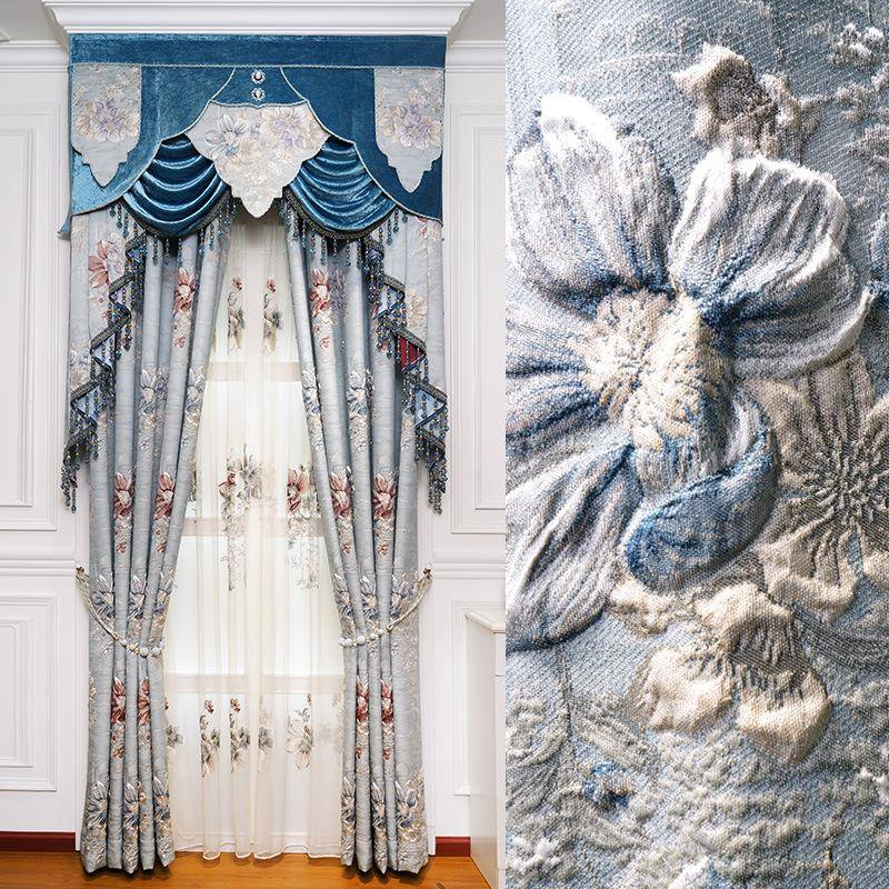 窗帘布料直销客厅卧室阳成台高精698密雕窗帘大华气浮奢窗帘品