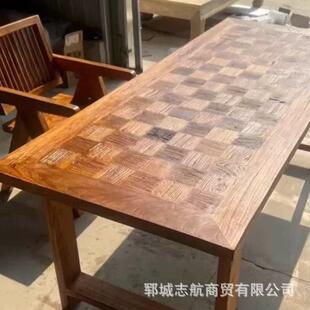 书老榆木风化拼花大实木桌面板民板宿茶台自纹理WED然老门板茶桌