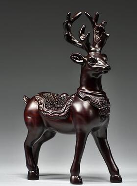 黑檀木雕梅花鹿摆家件居客厅实木麋一对工艺桌鹿面摆FJR01187设酒