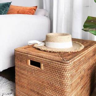 天然藤筐编收纳带大盖藤编收加纳筐容量衣物高长YTD方形储物箱卧