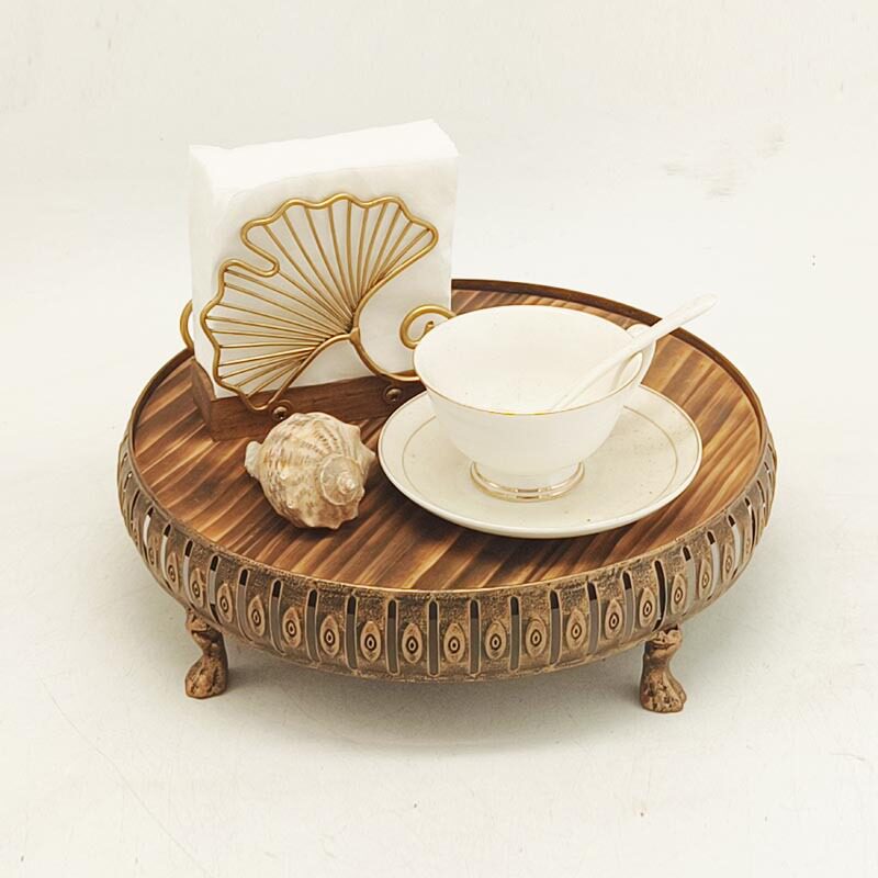 欧式轻奢铁艺复古猫脚餐茶托盘