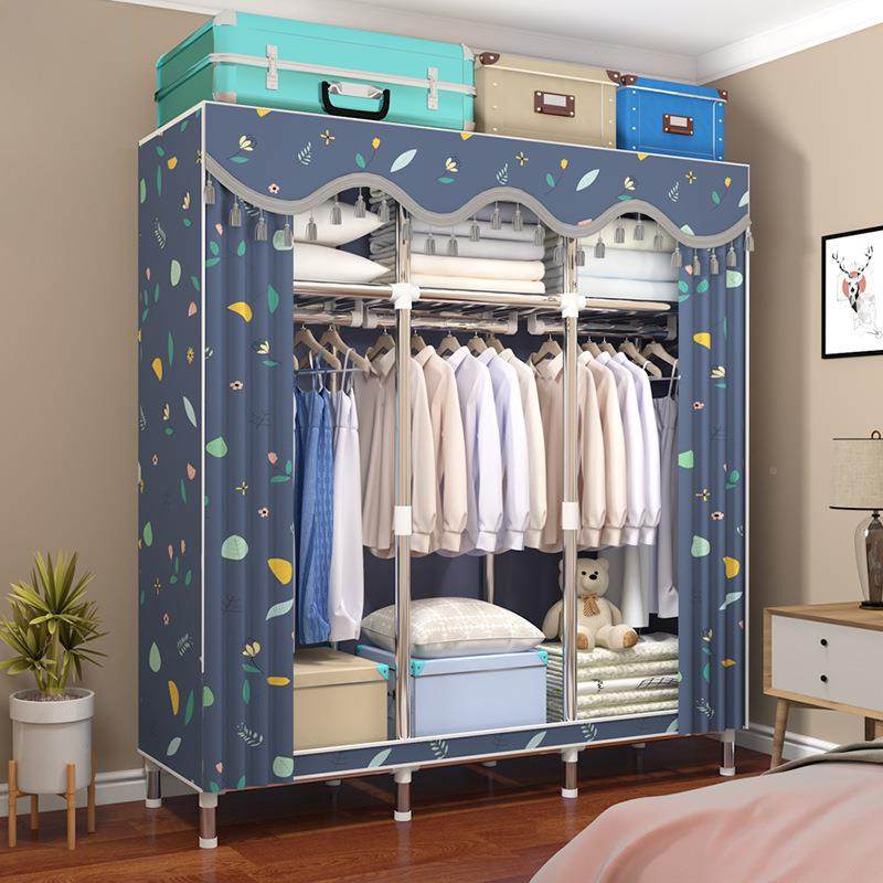 衣柜全简布衣柜钢管加粗固双人衣橱组装布艺钢架挂衣柜子易GY-88
