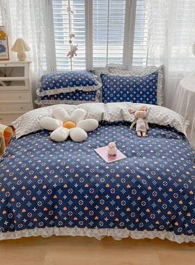 直销韩版床裙四件套套纯花边45512床单款加植物羊绒厚棉磨毛件