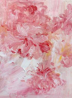 顺奶丰抽牡丹花纯绘手油画油风玄关装饰画象客厅OUS餐厅粉色花卉