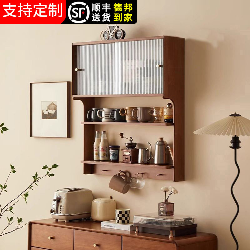 实木悬浮柜壁挂式餐边餐桌一体家用小户型厨房玻璃吊柜挂墙储物柜