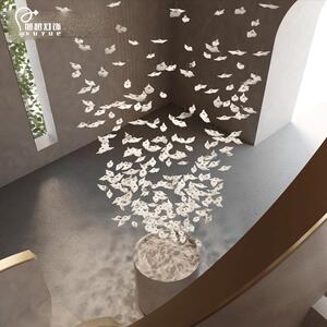 别墅复式楼吊灯客厅楼灯餐挑厅空楼梯间长创意陶445瓷金色叶片梯