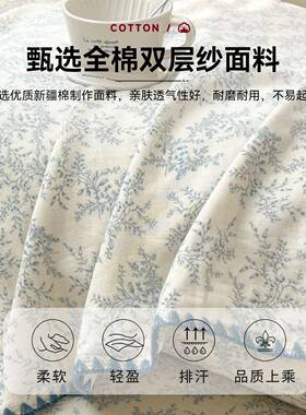 印XiaoPing花清床新纯棉双层纱床笠单件100床套保护垫防罩全包尘