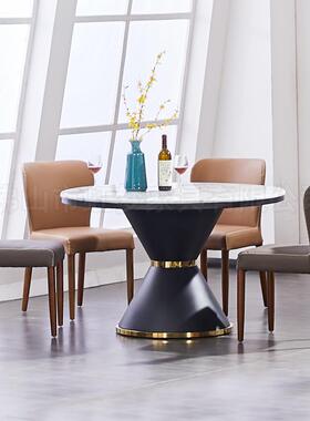 厂都[STC2PBH0不4]轻奢大理石套桌椅配套锈成钢镀金脚实木软包椅