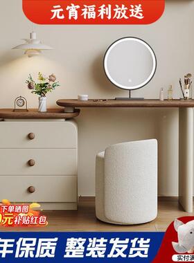 小户型实斗木梳妆台收OLL纳柜一体感小卧室床尾柜中古化型妆桌柜