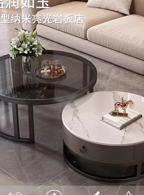 岩款板茶几家用客厅202户5WOX新极简轻大奢理石小型现代简约圆型