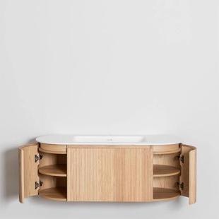 美实木复式 现代简约条纹古浴室台柜可743丽耐人造石洗手盆