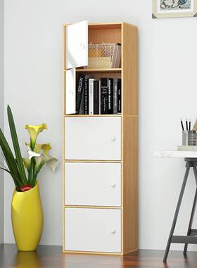 物简易组装小木书书柜子储物柜带4859带锁置柜床头收门纳柜学生书
