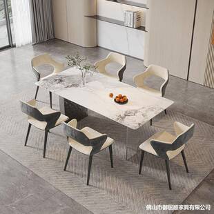 意式 极悬简浮岩GKE板餐桌亚力锈钢水波纹小户型岛克台长方形餐不