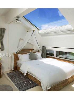 三杆墙床幔客韩式主美公F758JT6S式民宿栈酒店客栈麻上纱床头装饰