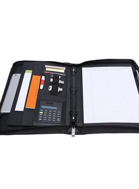 A4文件夹皮商务活页笔记本办公多H10BCZ功能手提拉链质包计算器拉