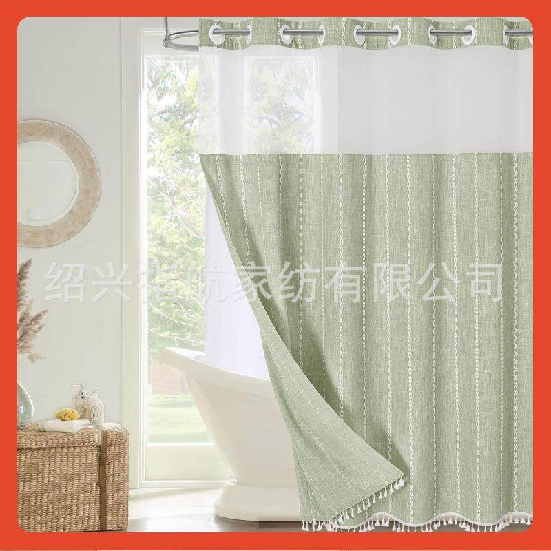 淋?双层大环麻布涤纶浴水帘卫生间浴室防防F$p$pb*&帘干湿分离浴,家庭/个人清洁工具,浴帘,淘宝优惠券,粉丝福利购,淘宝优惠卷