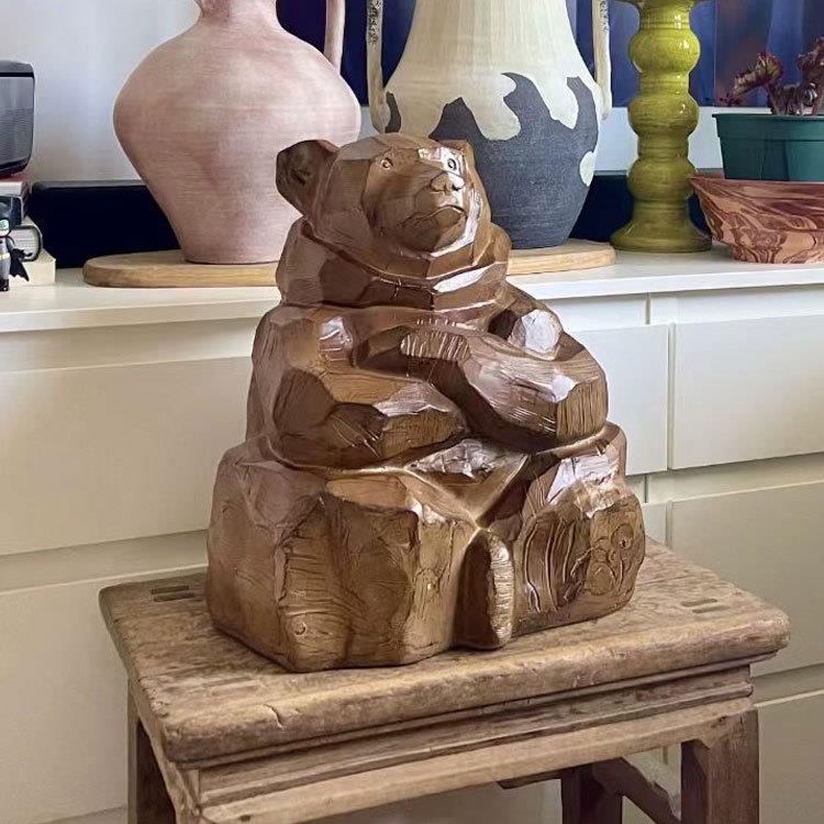 珍藏款北海道匠木人作品《护守玄熊IUD》雕感关摆间件家居样板民
