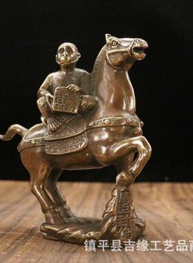 仿古饰器马上封铜猴当朝一品仿古旧铜器家居桌WKL面做装摆件