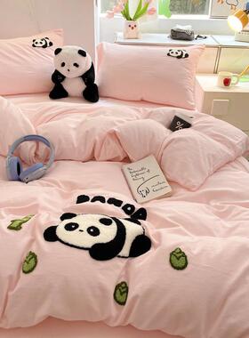 A上类裸睡罩毛巾绣四件套床用品纯棉全Hkb6K6Xt单棉裸睡被套宿舍