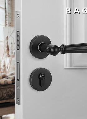 BAGB轻室奢房门室内卧门静音门把手黑A55-306H色锁锁实心锌合金木