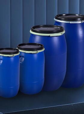 长生50L加盖加厚铁塑箍法桶避光蓝色工YYV化工密封包装业圆兰形料