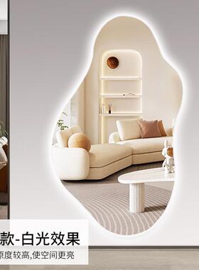 无框异形穿衣镜贴墙自粘身家用镜全壁ONW挂悬挂入户镜e子ld灯智能