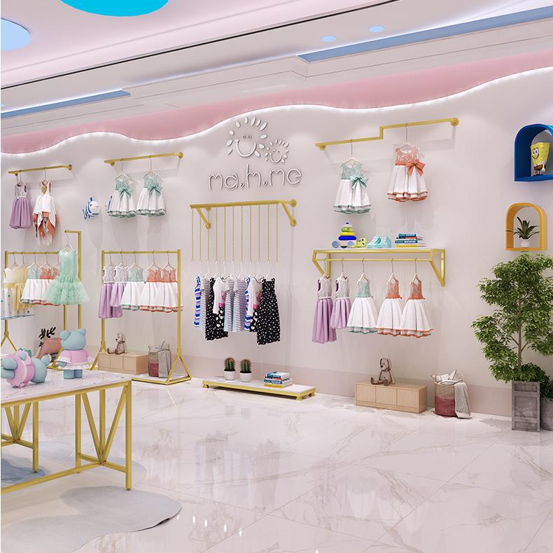 童装店服展示架陈列货架服装店上墙挂衣杆儿童DH-20230金色墙装侧