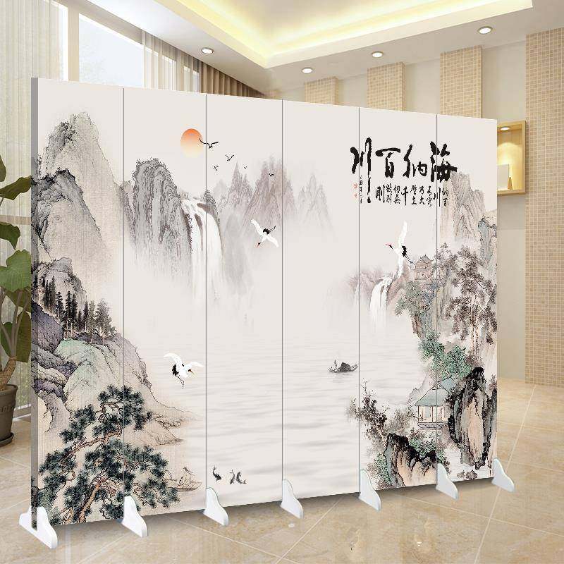 风厅隔断帘双面落地折叠移动客入户家玄关办公屏室山用水202ZP604