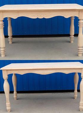 现代美式乡村复古做长方形实木酒家用雕店花旧小型饭桌餐桌OTV白