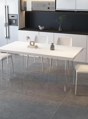 系奶油风悬浮岩板餐桌德桌利丰纯白色亚克力岛TSN台光哑子简约设